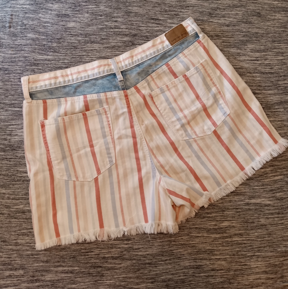 American Eagle | Striped Patchwork Mom Shorts Red… - image 2
